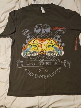 Ed Hardy Dark Green Short-Sleeve Skull & Flaming Motorcycle Graphic Tee